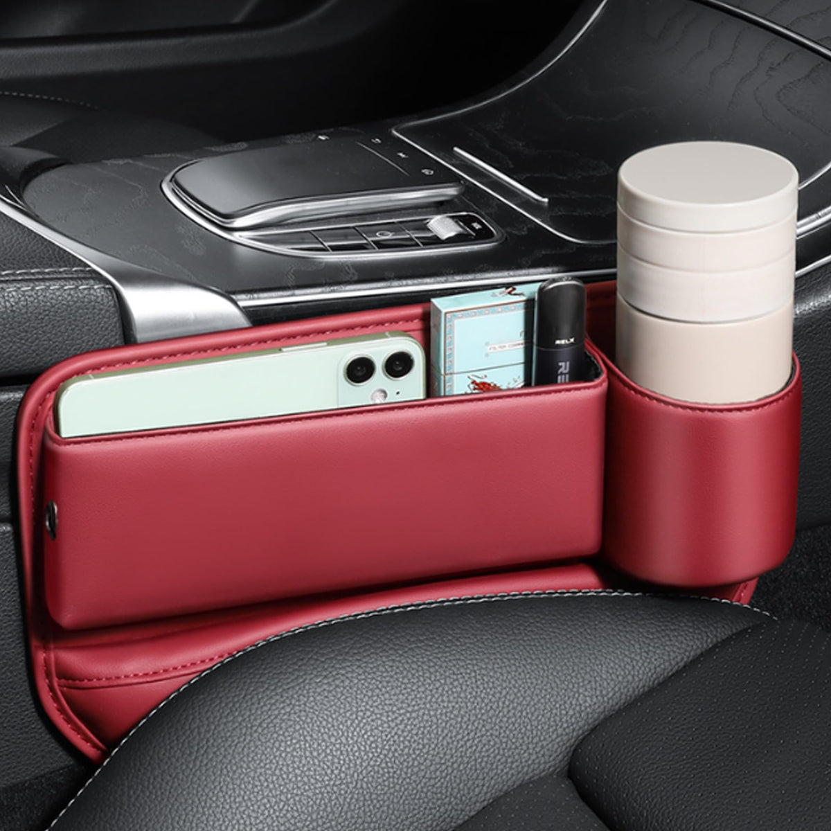 Car seat gap organizer in a car